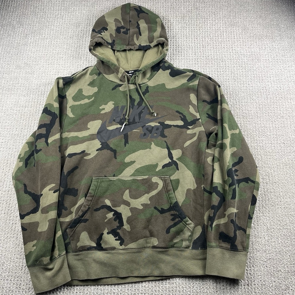 Nike SB Hoodie Mens Large Green Camo AT9755-222 Logo Pullover Sweatshirt